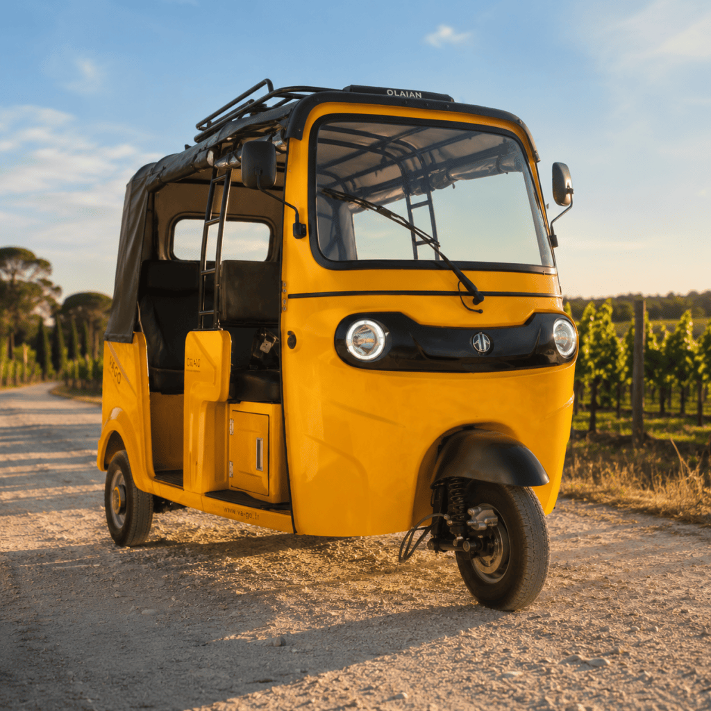 Tuk-tuk électrique VAGO jaune homologué pour circuler en France
